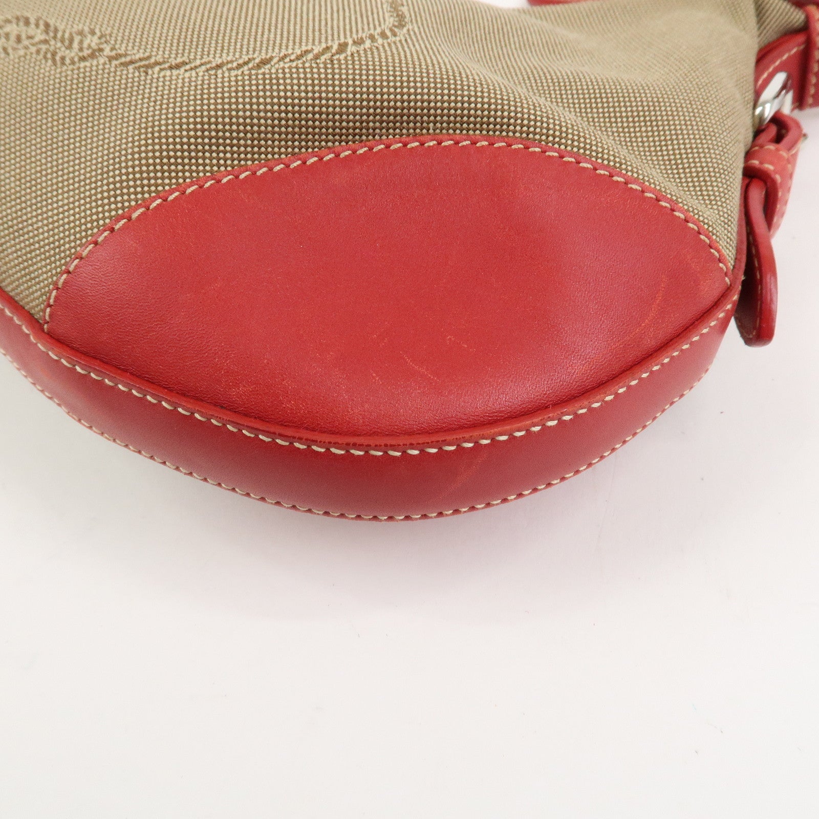 PRADA Logo Jacguard Leather Shoulder Bag Light Brown Red BR3429