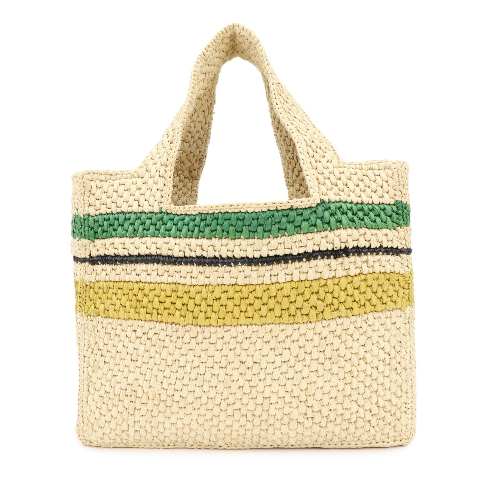 LOEWE Raffia Leather 2Way Hand Bag Shoulder Bag Natural Black Green