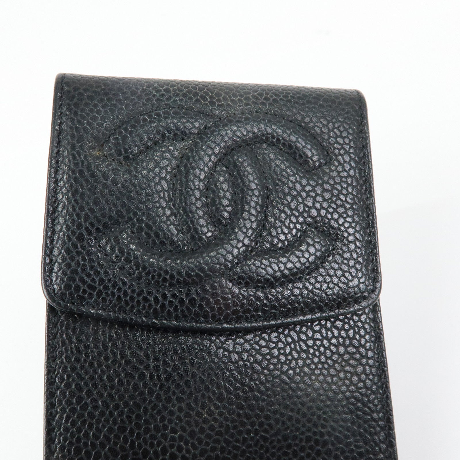 CHANEL COCO Mark Caviarskin Glasses Case Black