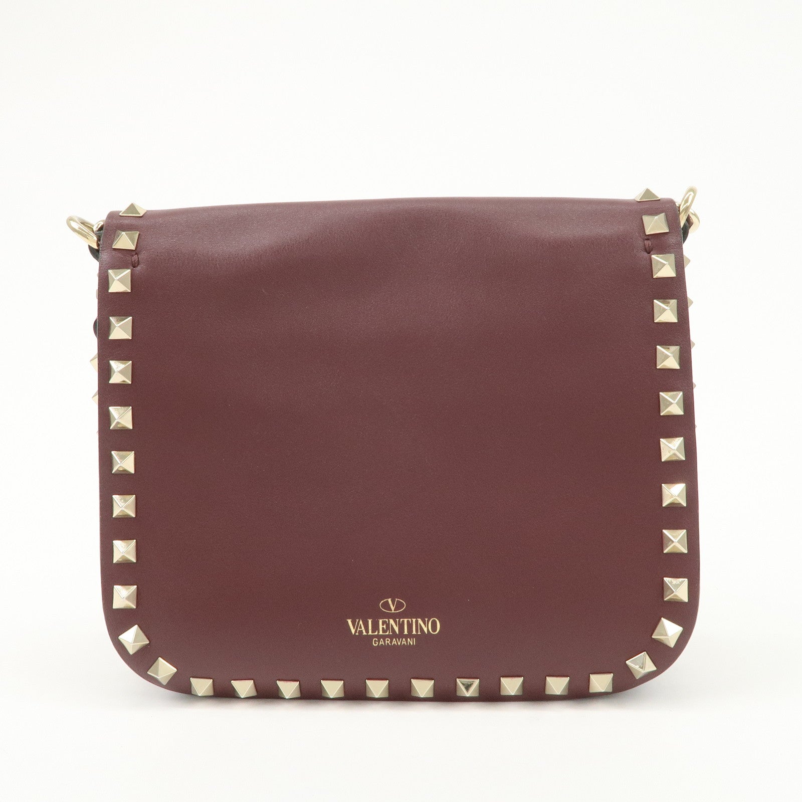 VALENTINO Rock Studs Leather Shoulder Bag Hand Bag Brown