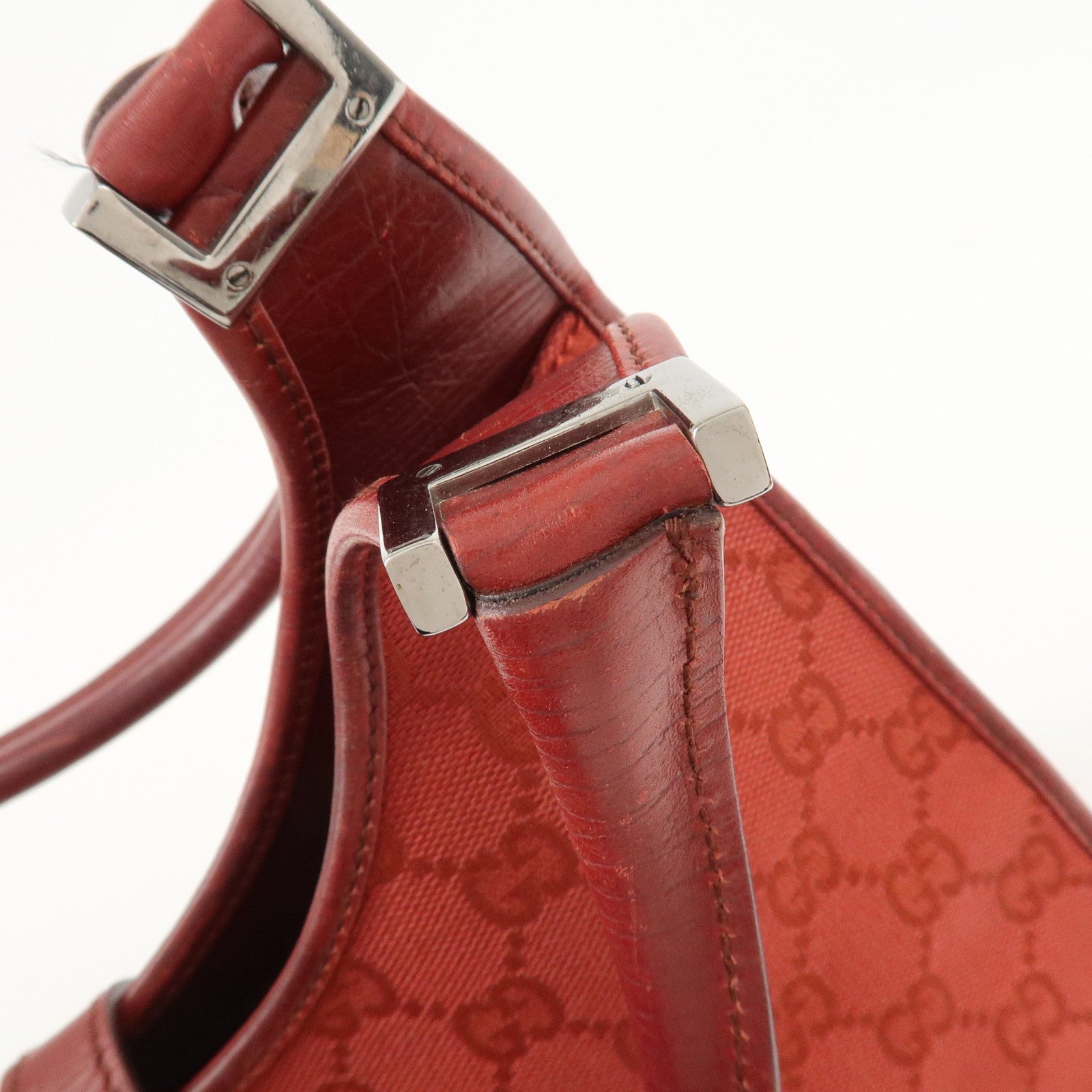 GUCCI Jackie GG Canvas Leather Shoulder Bag Hand Bag Red 01719