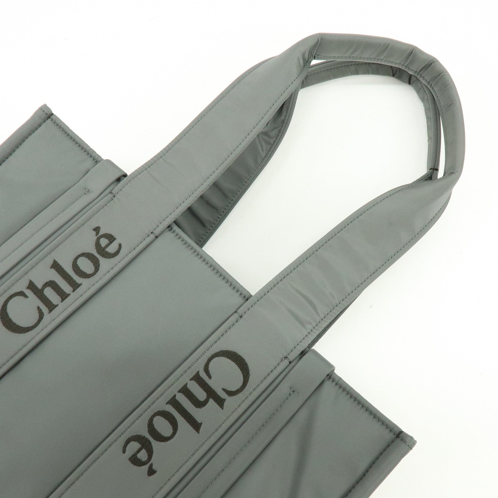 Chloe Woody Nylon Tote Bag Shoulder Bag Gray