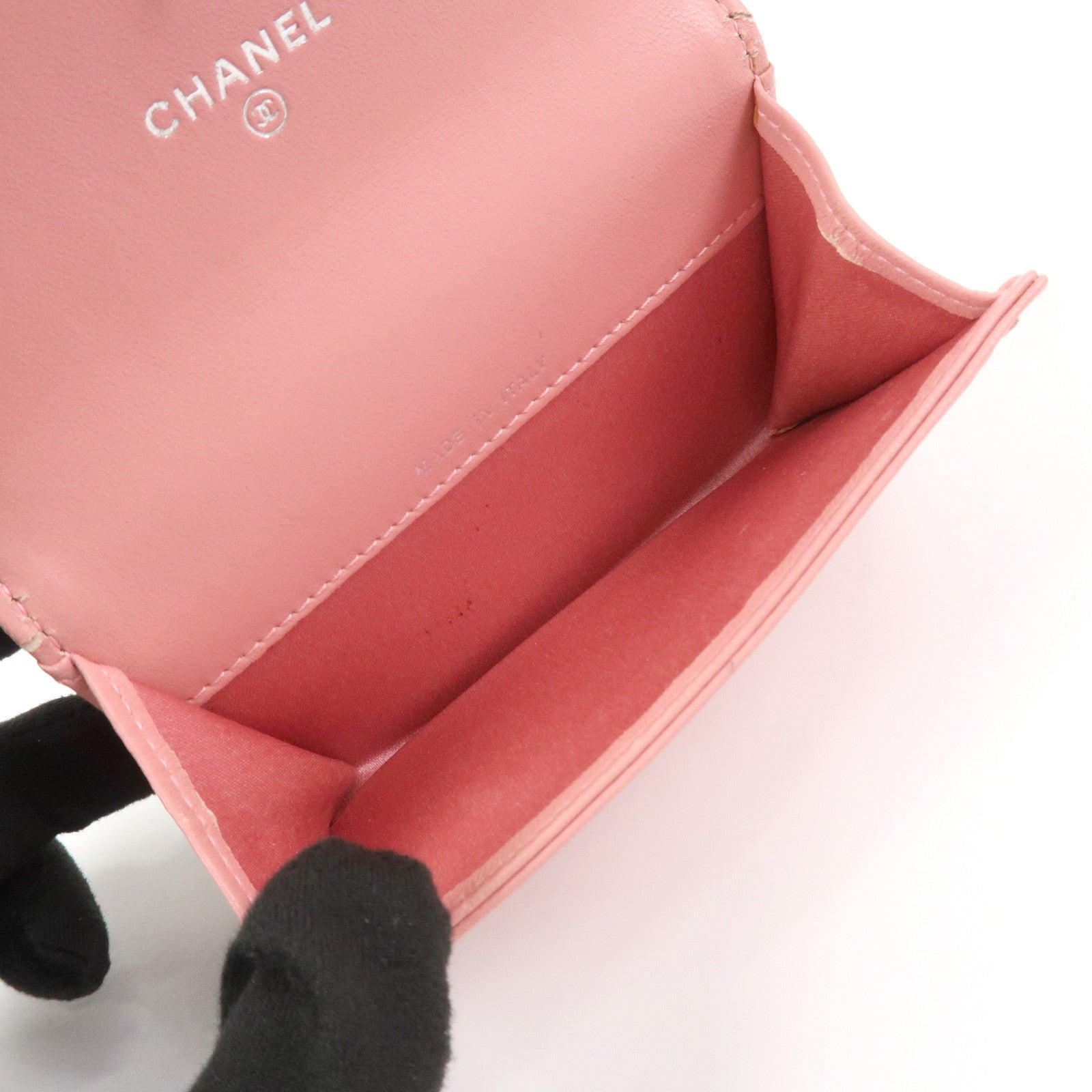 CHANEL Camellia COCO Mark Leather Card Case Card Holder Pink