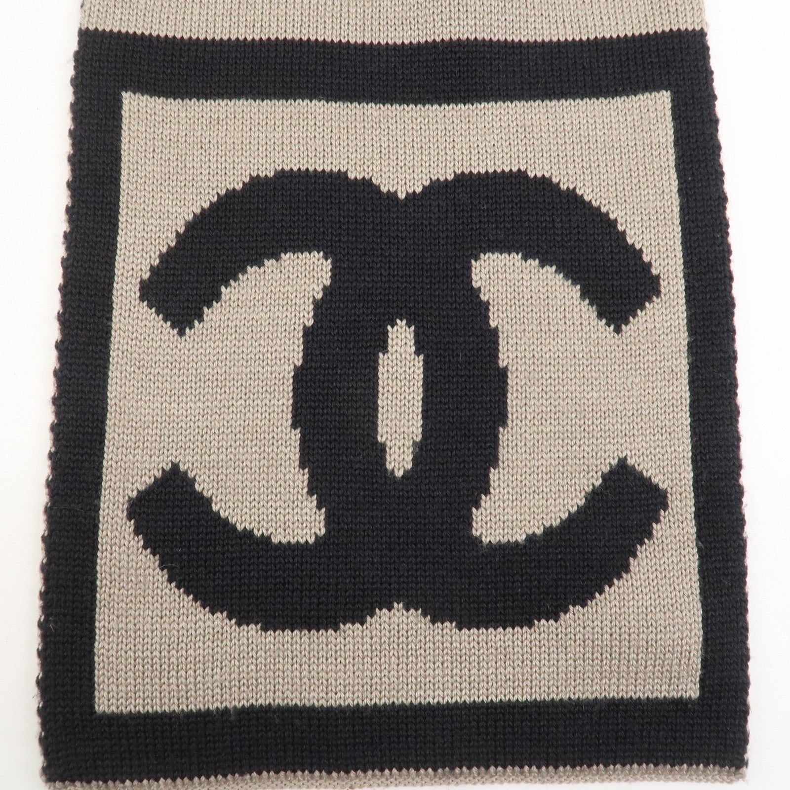 CHANEL COCO Mark Cashmere Wool Silk Scarf Black Brown