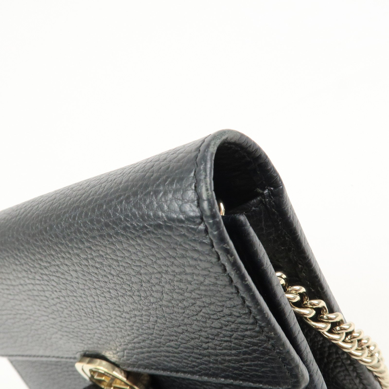 GUCCI Interlocking G Leather Chain Shoulder Bag Black 615523