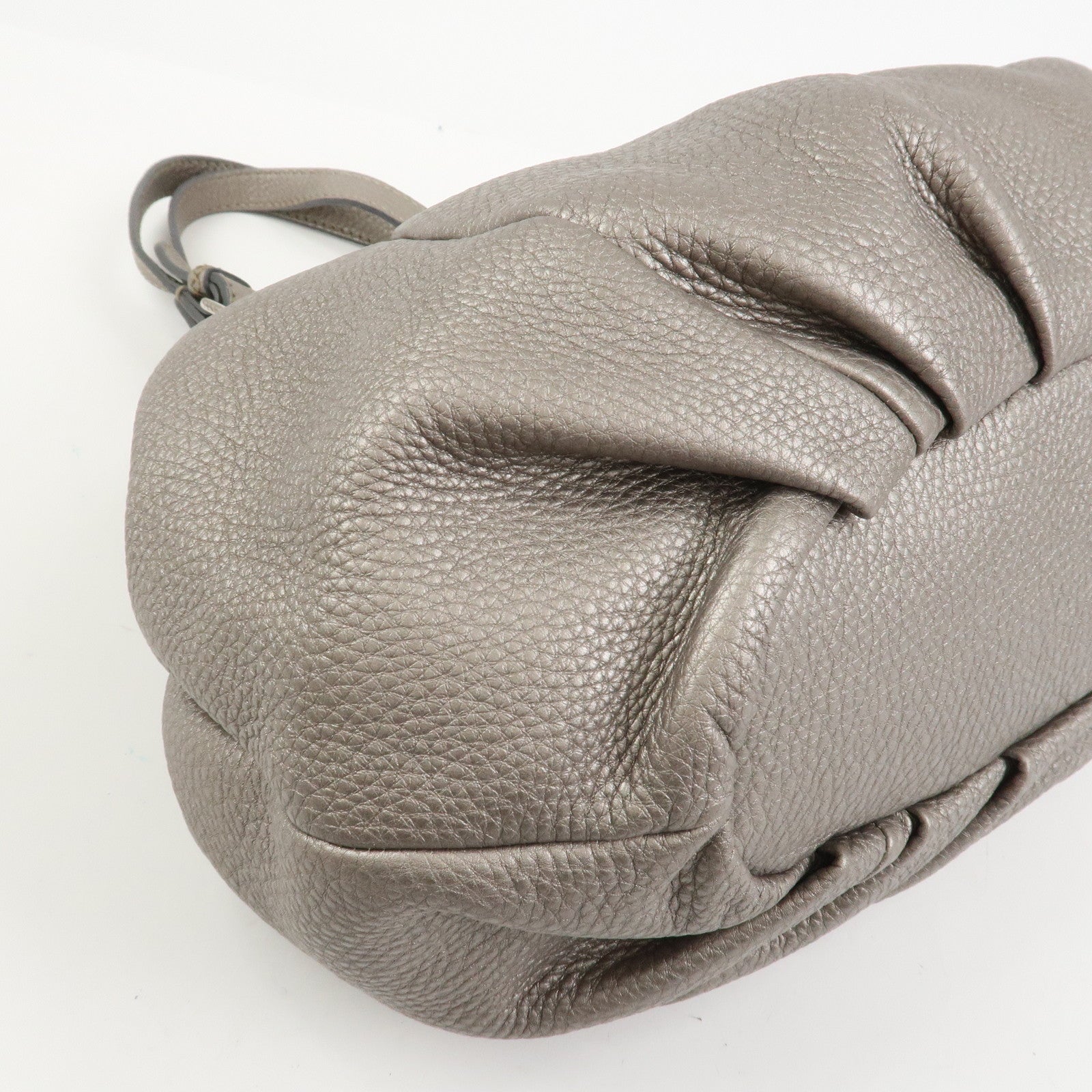 FENDI Selleria Leather Hand Bag Shoulder Bag Silver 8BR595