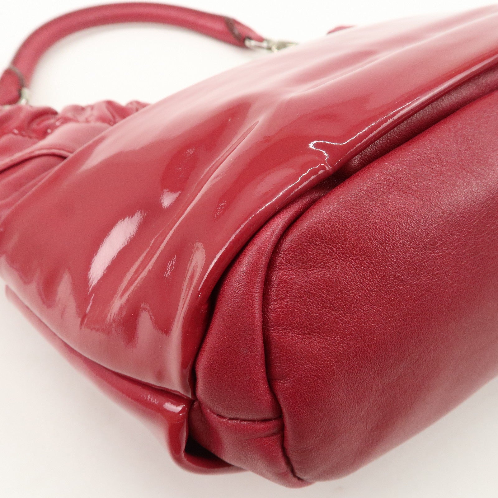 Ferragamo Gancini Varra Ribbon Patent Leather Hand Bag Red