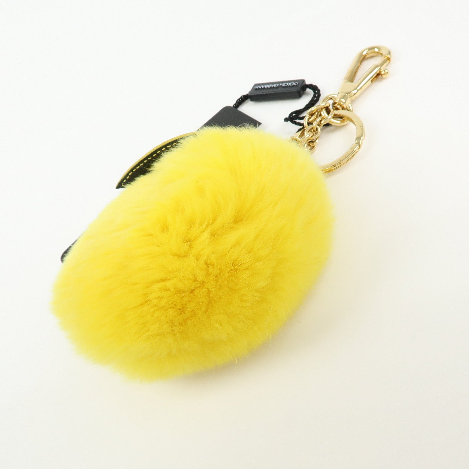 Dolce&Gabbana Fur Leather Lemon Motif Bag Charm Key Chain Yellow