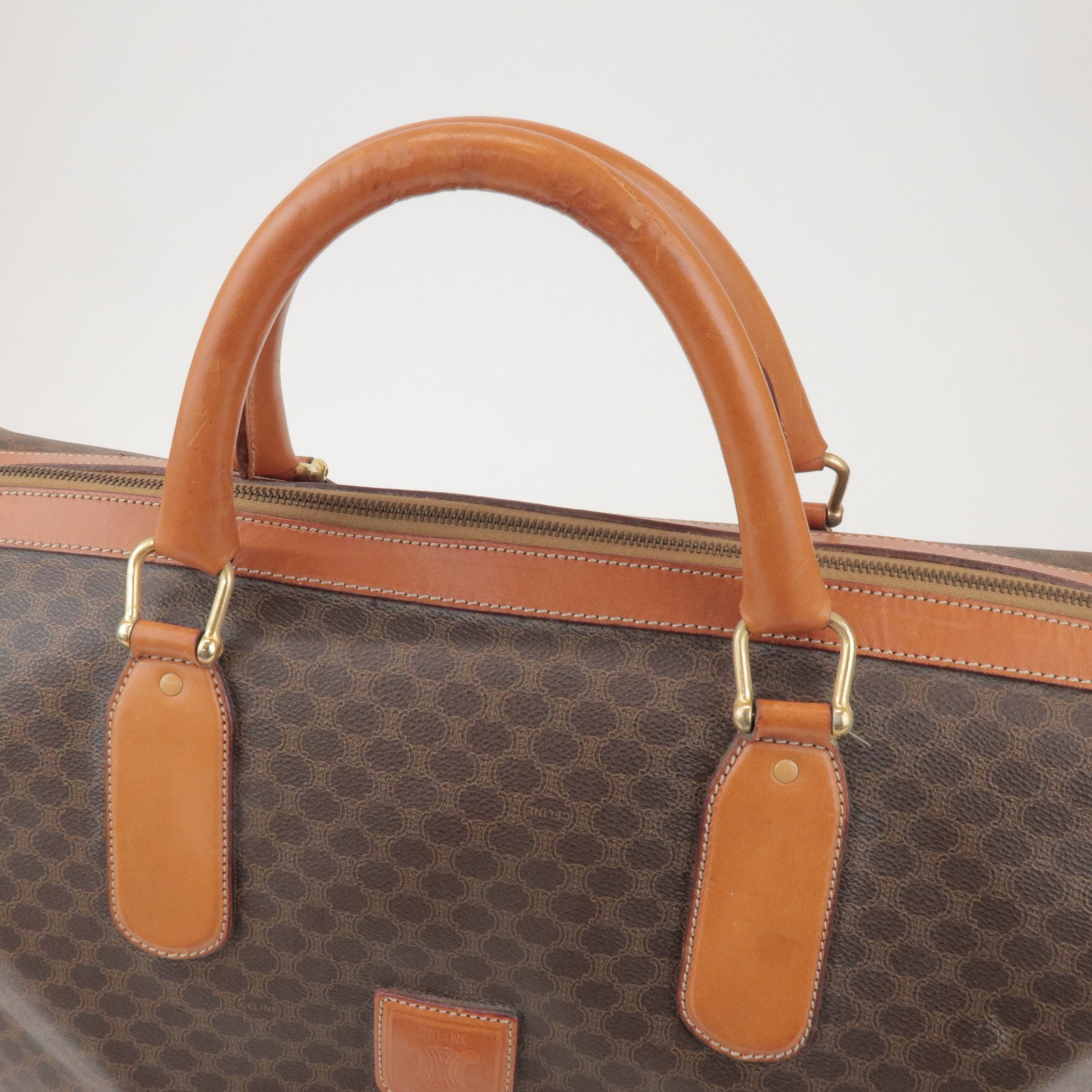 CELINE Macadam PVC Leather Boston Bag Hand Bag Brown