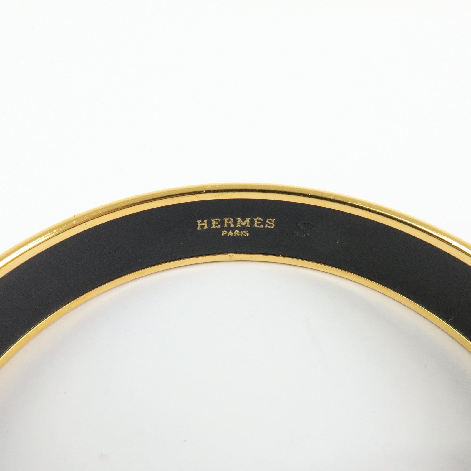 HERMES Email MM Gold Plated Bangle Bracelet Orange Gold