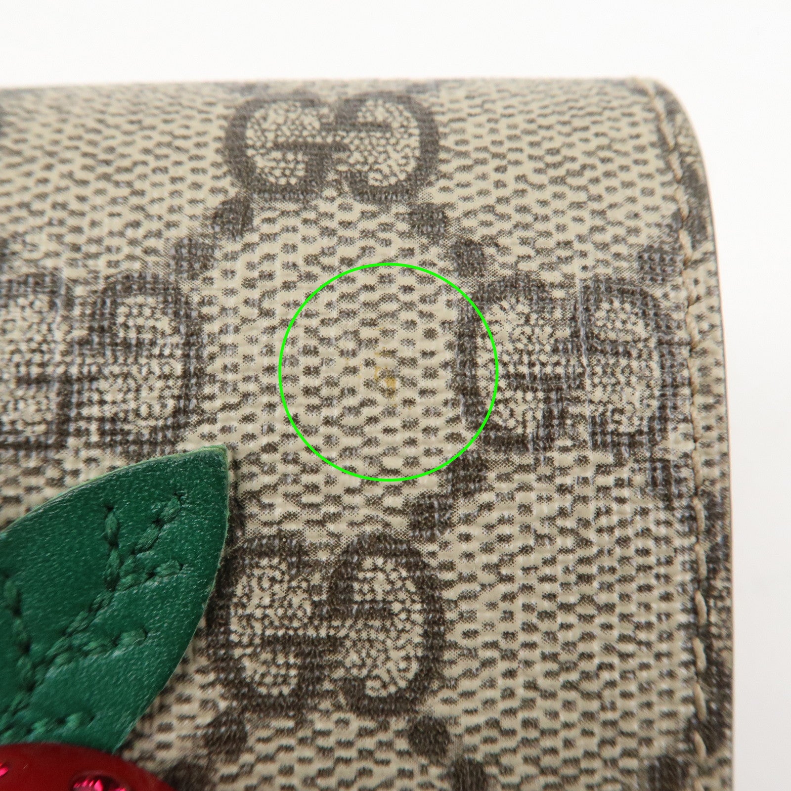 GUCCI Interlocking G GG Supreme Cherry Compact Wallet Beige 476050 Used