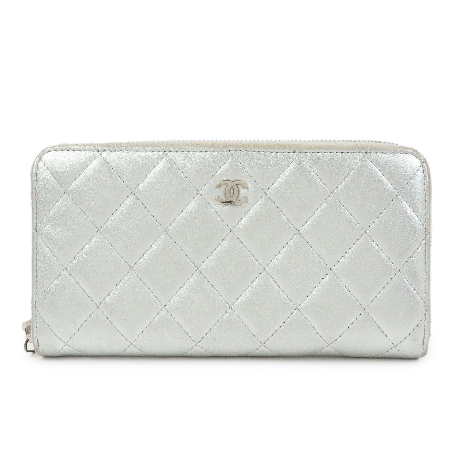 CHANEL Matelasse COCO Mark Lamb Skin Zippy Long Wallet A50097