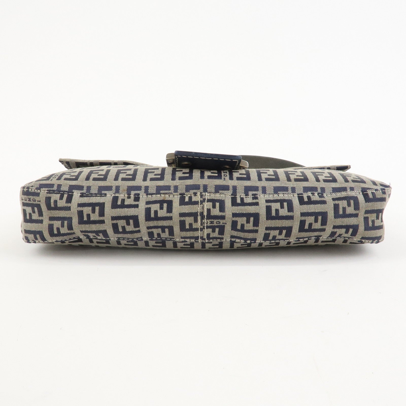FENDI Mamma Baguette Zucchino Canvas Shoulder Bag Navy 26424