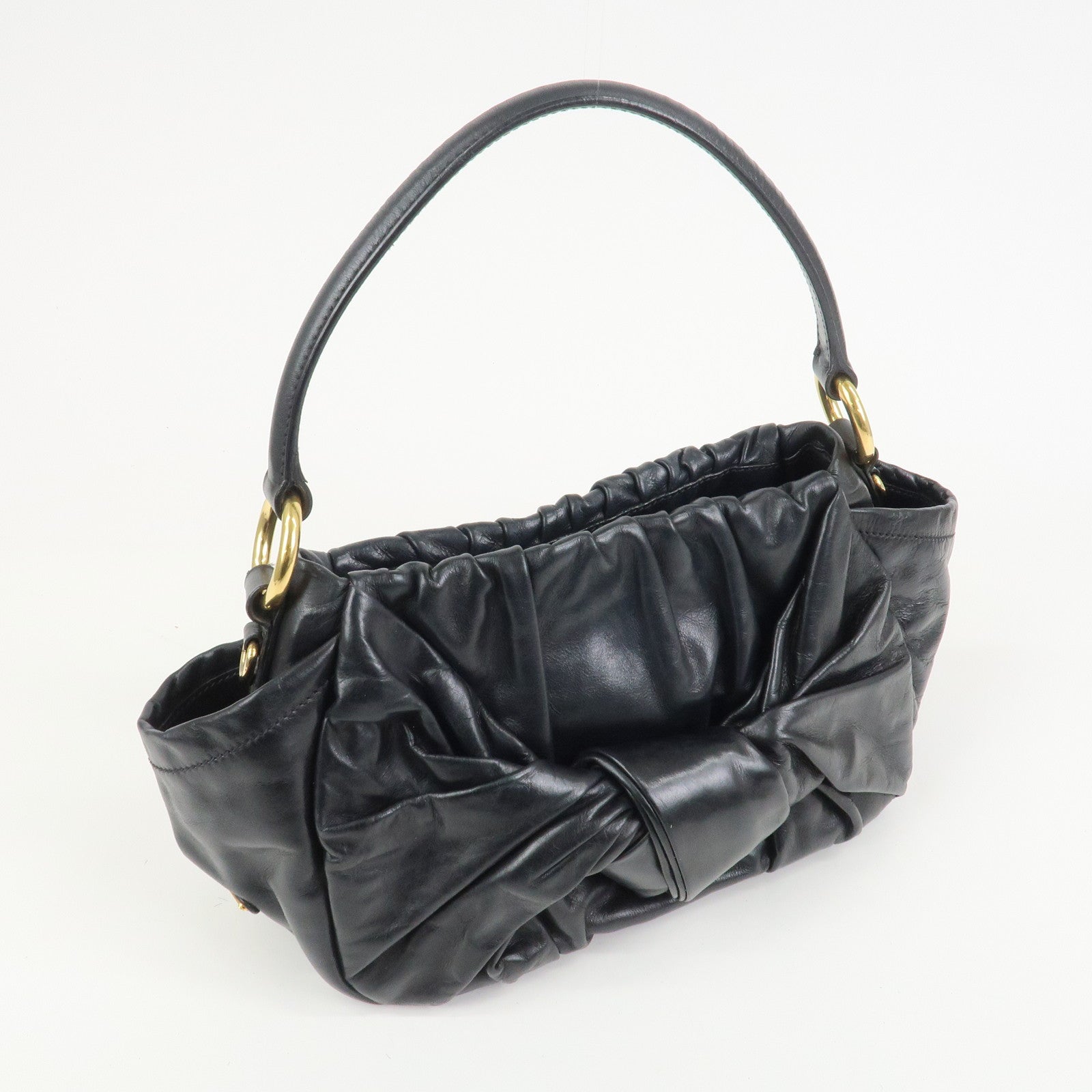 PRADA Triangle Logo Leather 2Way Bag Hand Bag Black BN1642