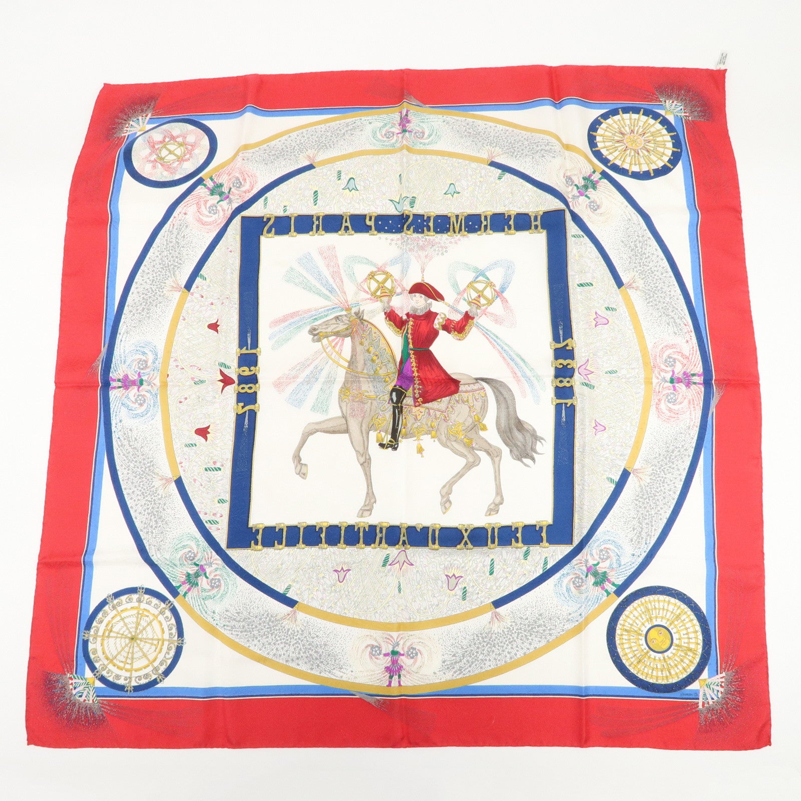 HERMES Carre 90 Silk 100% Scarf FEUX D’ARTIFICE Red White