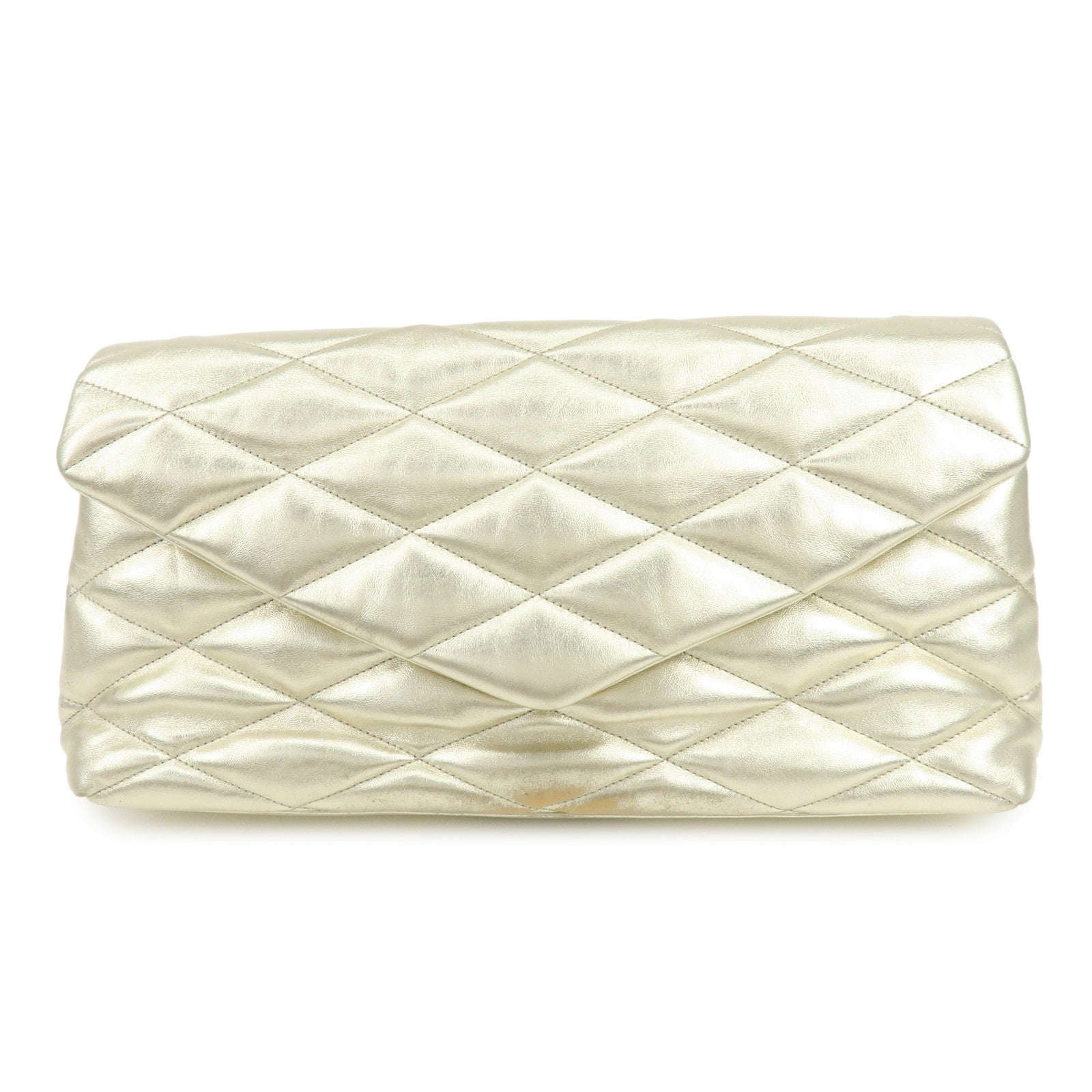 SAINT LAURENT PARIS Sade Leather Clutch Bag Gold 1655004