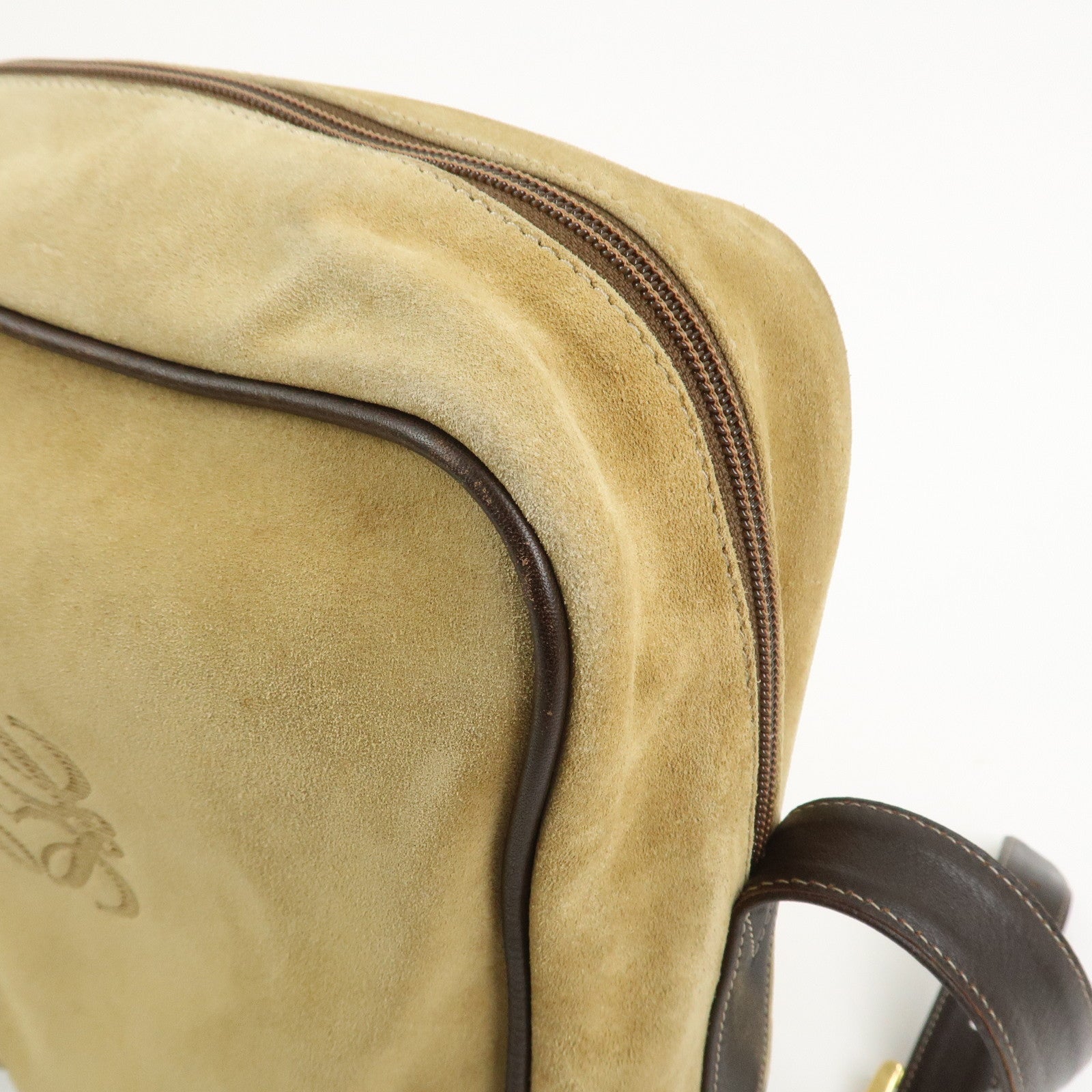 LOEWE Anagram Suede Leather Shoulder Bag Beige Brown