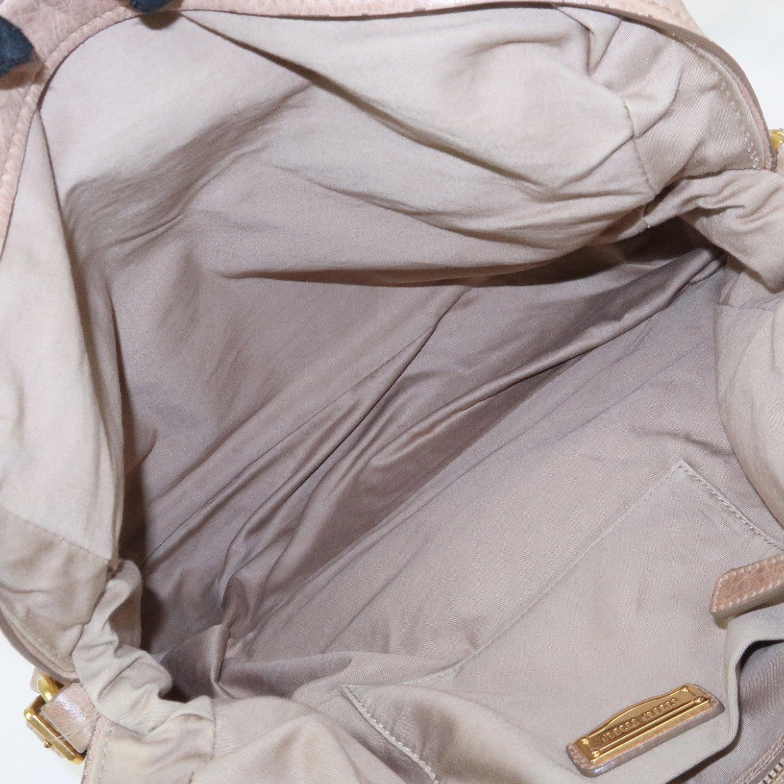 MIU MIU Leather 2Way Bag Hand Bag Shoulder Bag Beige