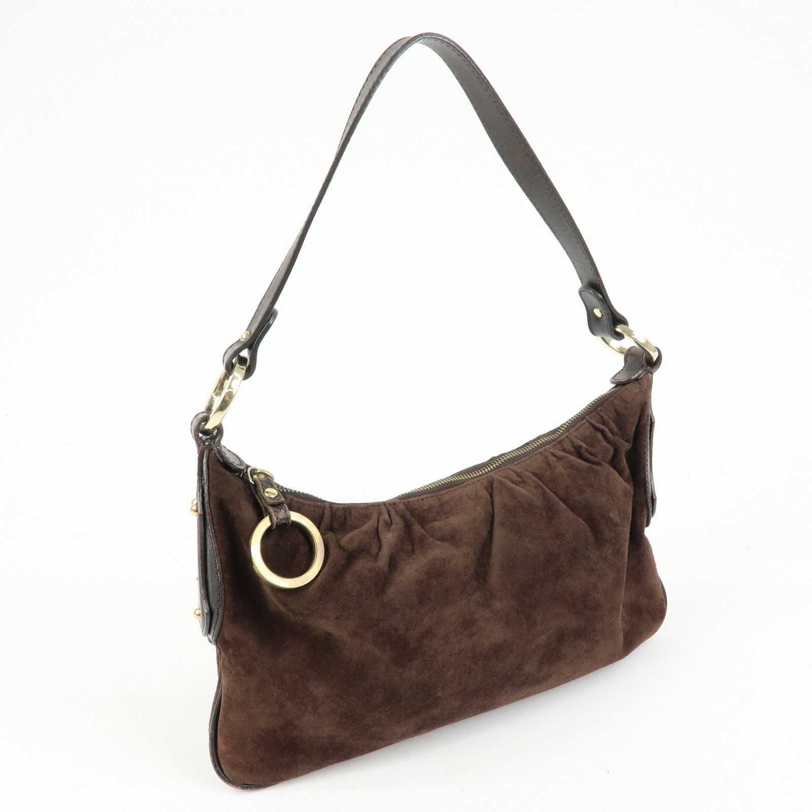 FENDI Suede Leather Shoulder Bag Hand Bag Brown 8BR343