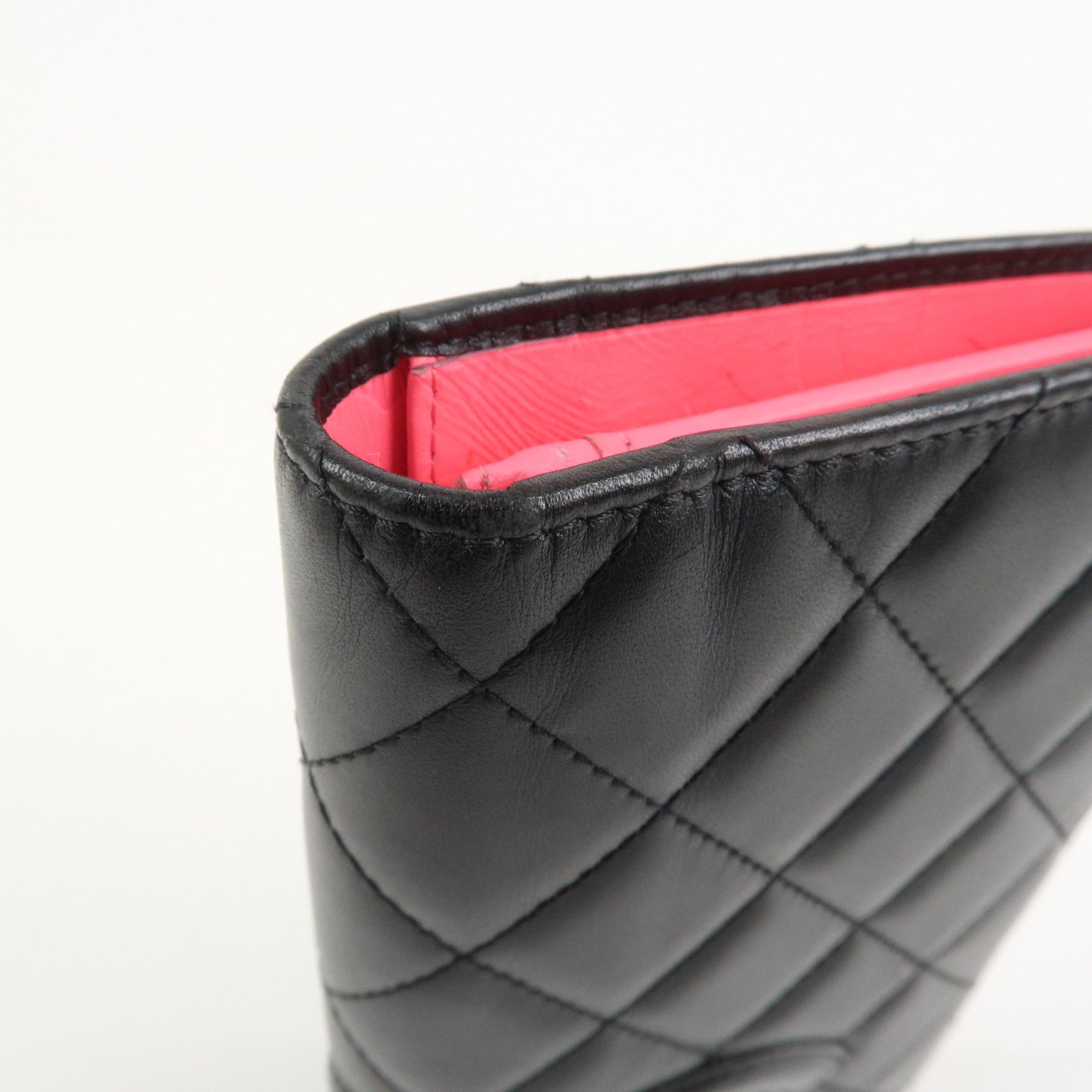 CHANEL Cambon Line Lamb Skin Bi-fold Long Wallet Black A26717