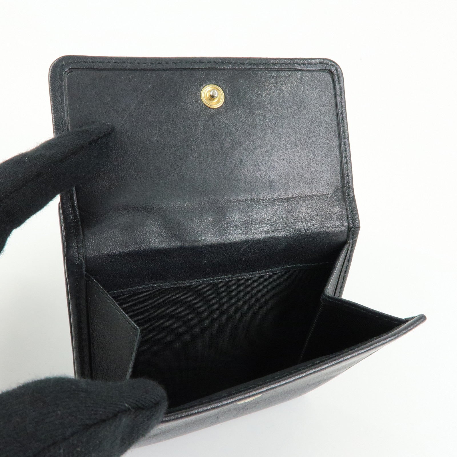 Christian Dior Cannage Lamb Skin Bi-fold Compact Wallet Black