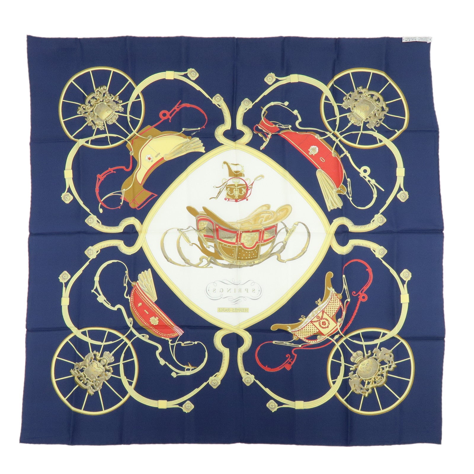 HERMES Carre 90 Silk 100% Scarf SPRINGS Dark Navy