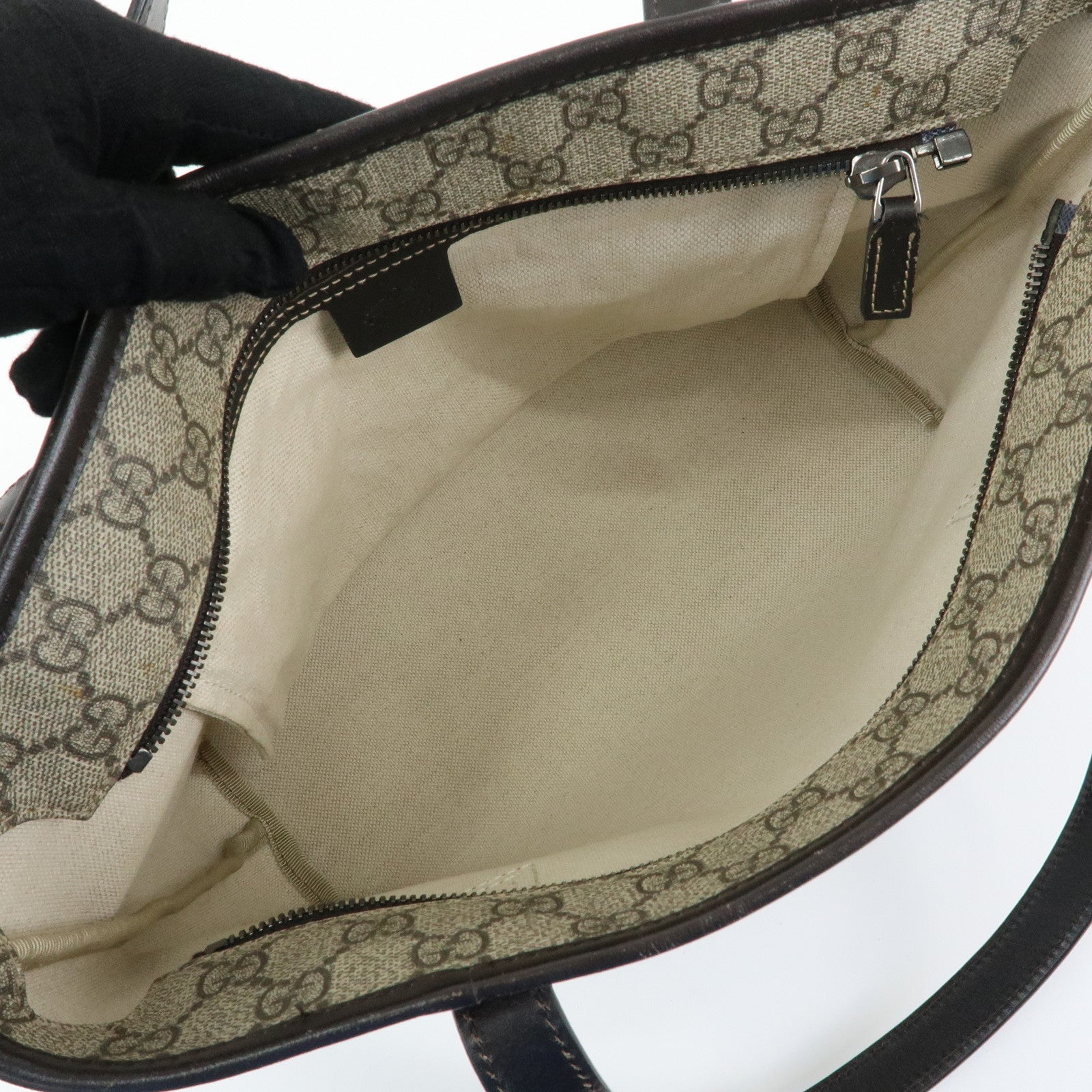 GUCCI GG Supreme Leather Tote Bag Shoulder Bag Beige Brown 211138