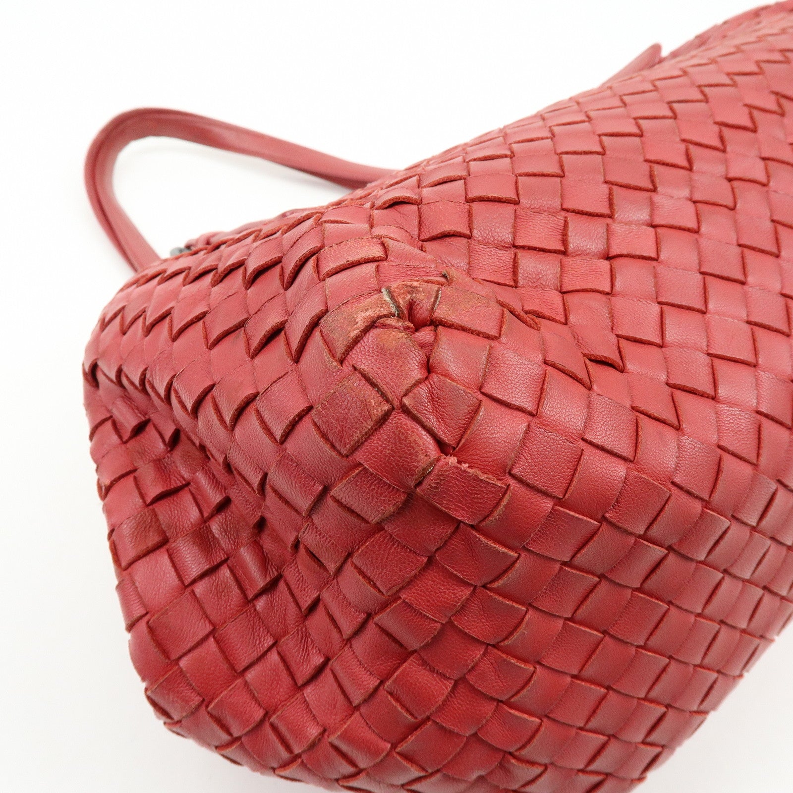 BOTTEGA VENETA Intrecciato Leather Tote Bag Shoulder Bag Red