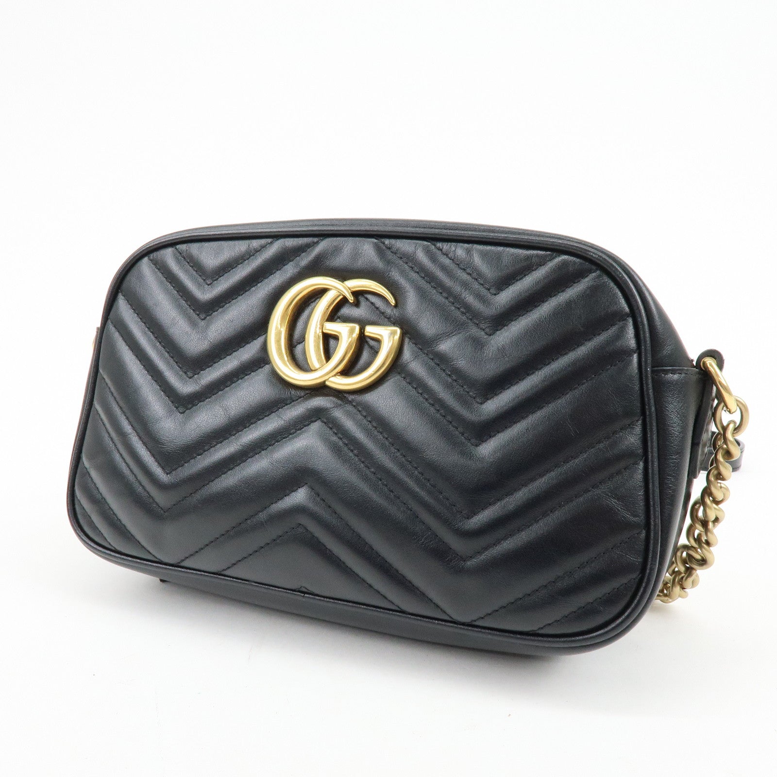 GUCCI GG Marmont Shevron Leather Shoulder Bag Black 447632