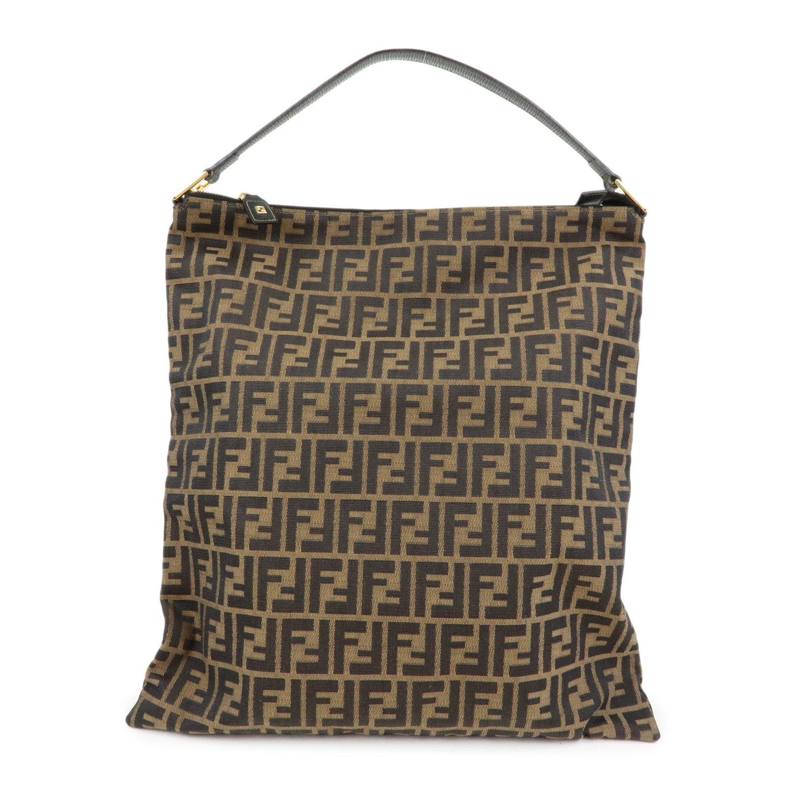 FENDI Zucca Canvas Leather Shoulder Bag Hand Bag Brown Black