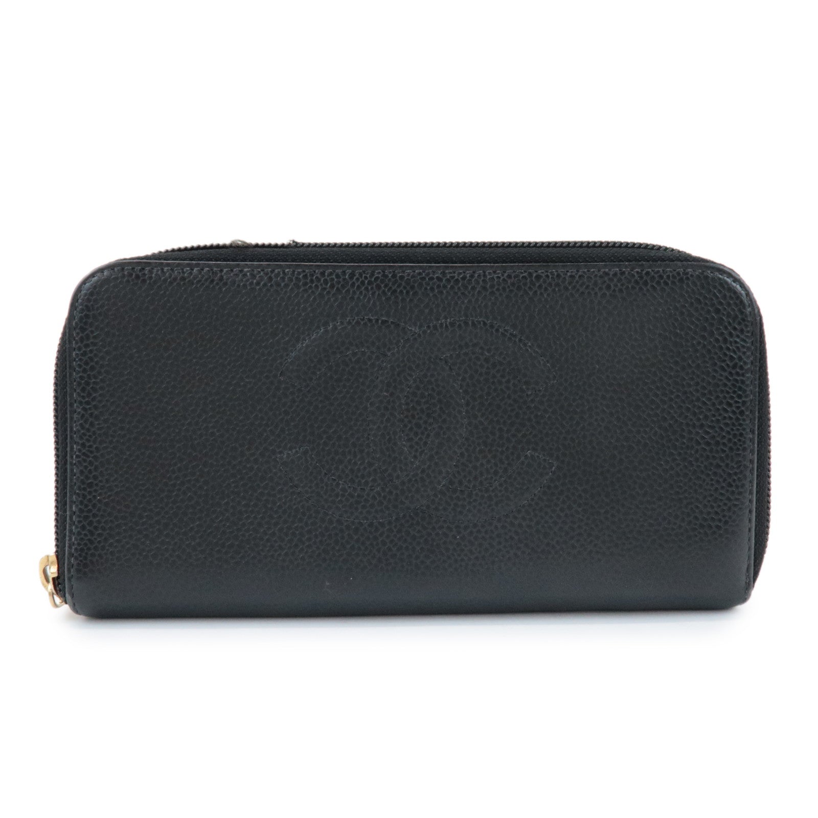 CHANEL COCO Mark Caviarskin Round Zippy Long Wallet Black