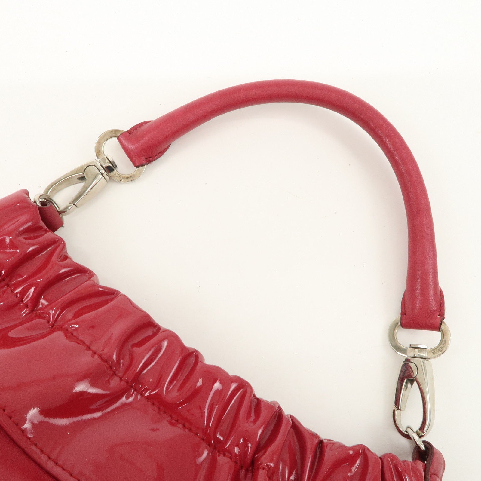 Ferragamo Gancini Varra Ribbon Patent Leather Hand Bag Red