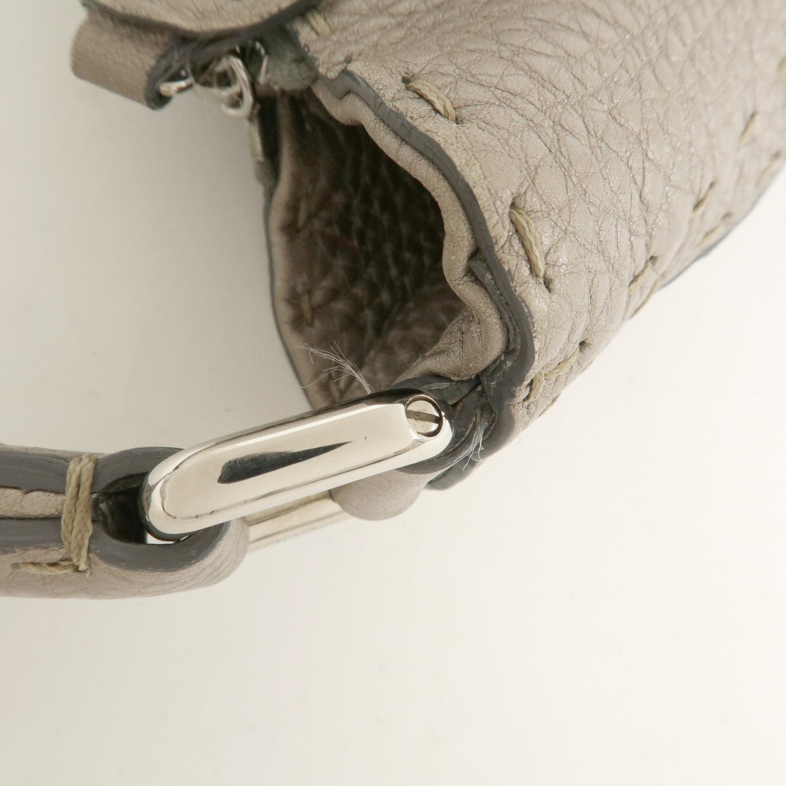 FENDI Selleria Leather Shoulder Bag Hand Bag Silver 8BR582