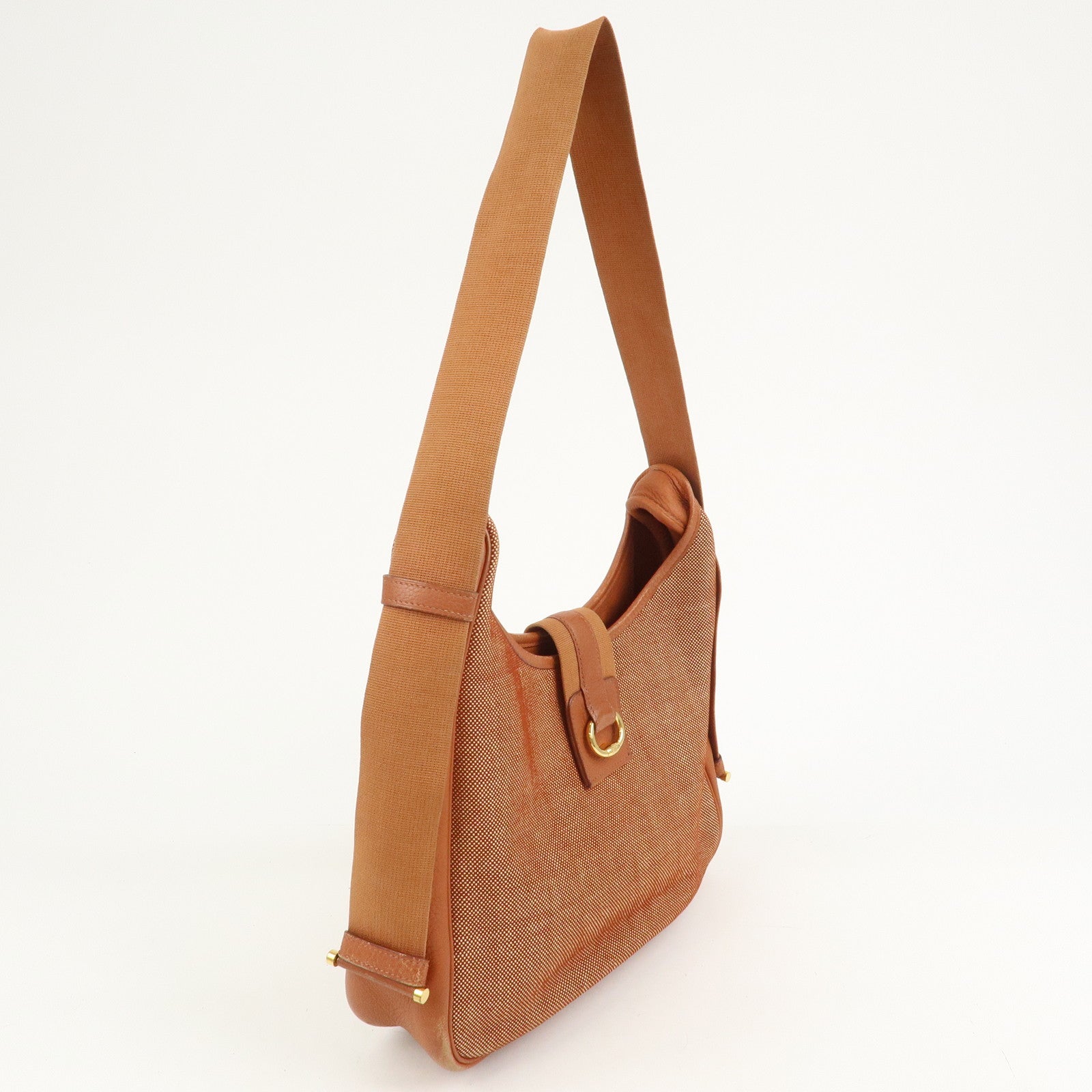 HERMES Toile Ash Leather □B Stamped Sac Shoulder Bag Brown