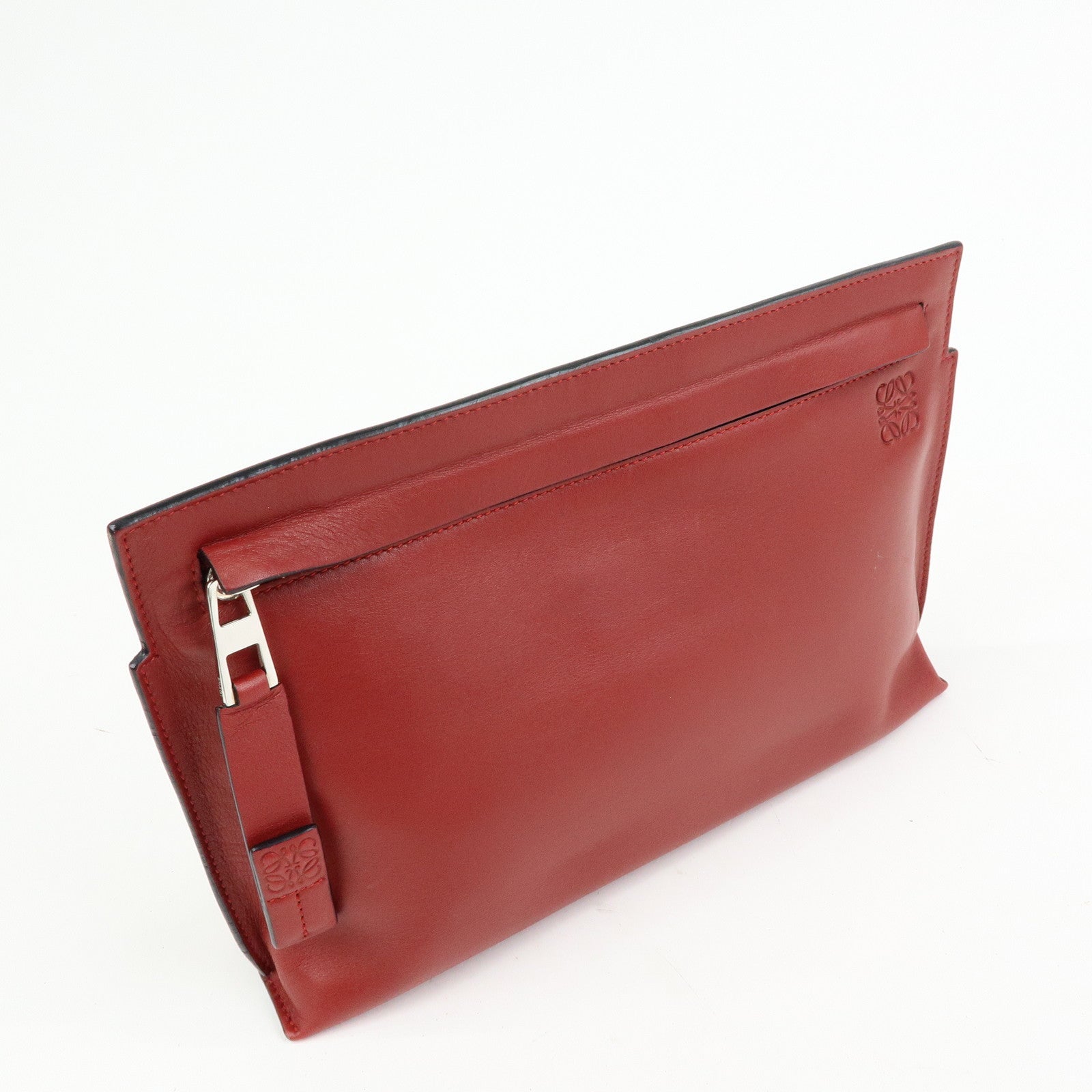 LOEWE Anagram Leather Pouch Clutch Bag Bordeaux Red