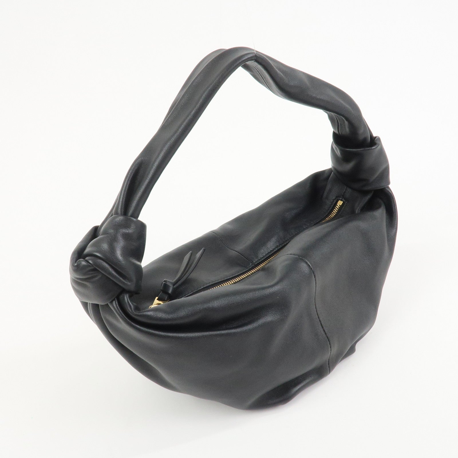 BOTTEGA VENETA Double Knots Leather Hand Bag Black