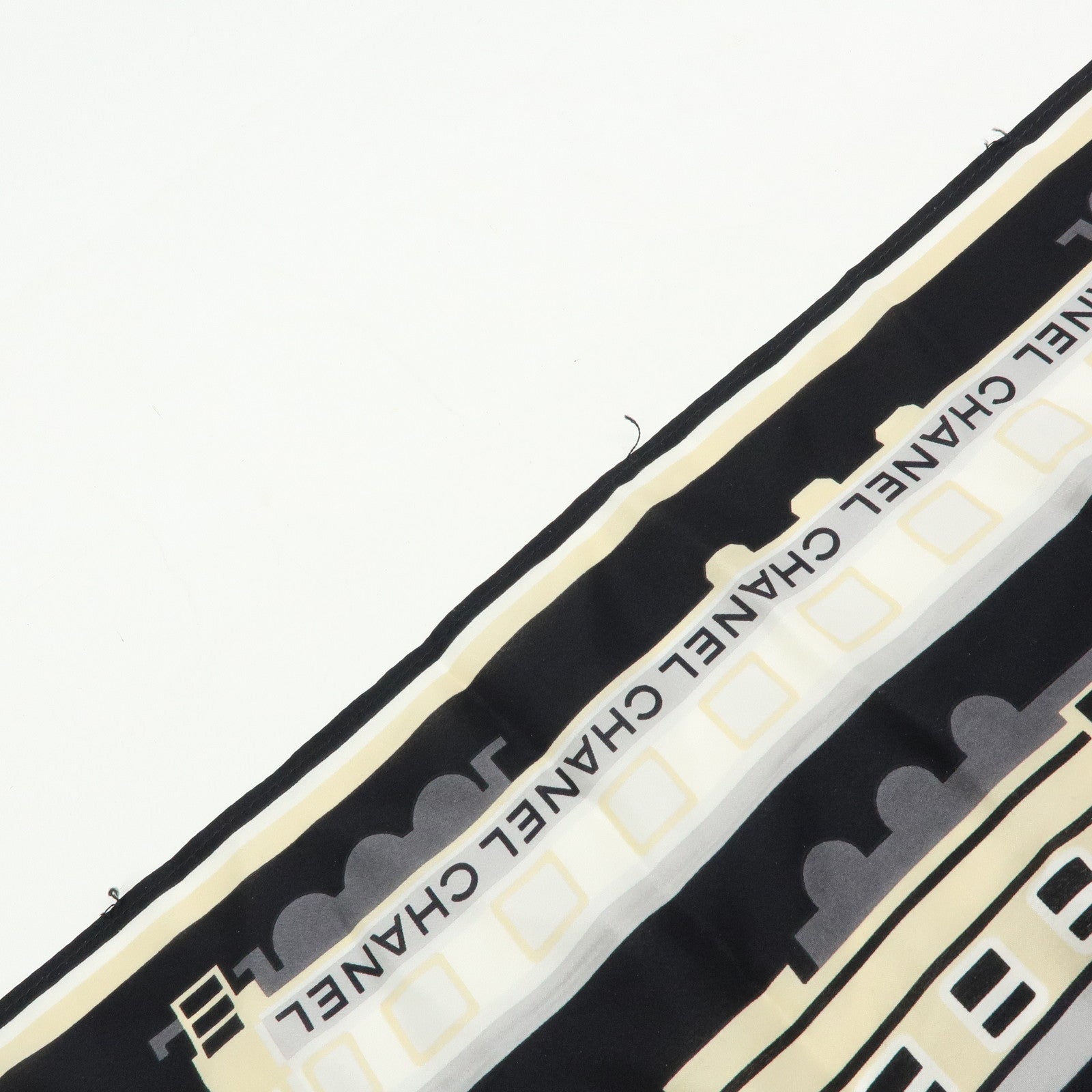 CHANEL COCO Mark Silk100% Train Scarf Shawl Black