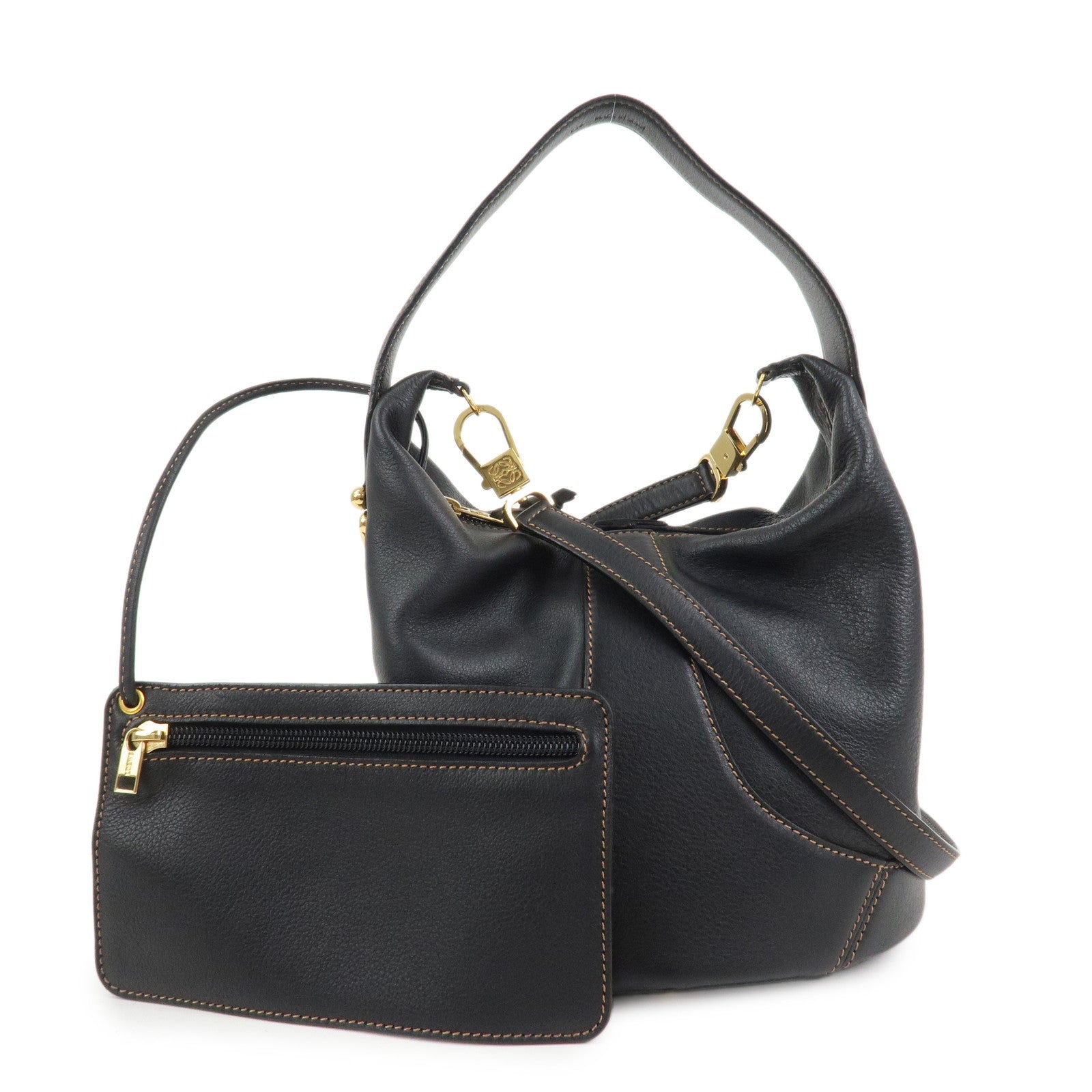 LOEWE Anagram Leather 2WAY Bag Shoulder Bag Hand Bag Black