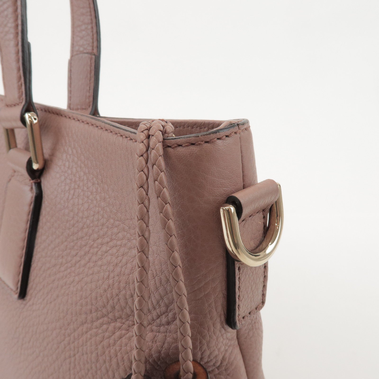 GUCCI Bamboo Leather 2Way Hand Bag Shoulder Bag Pink 365346