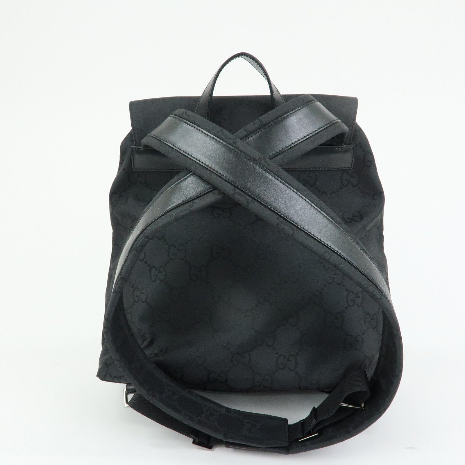 GUCCI GG Nylon Leather Backpack Rucksack Black 003・0238