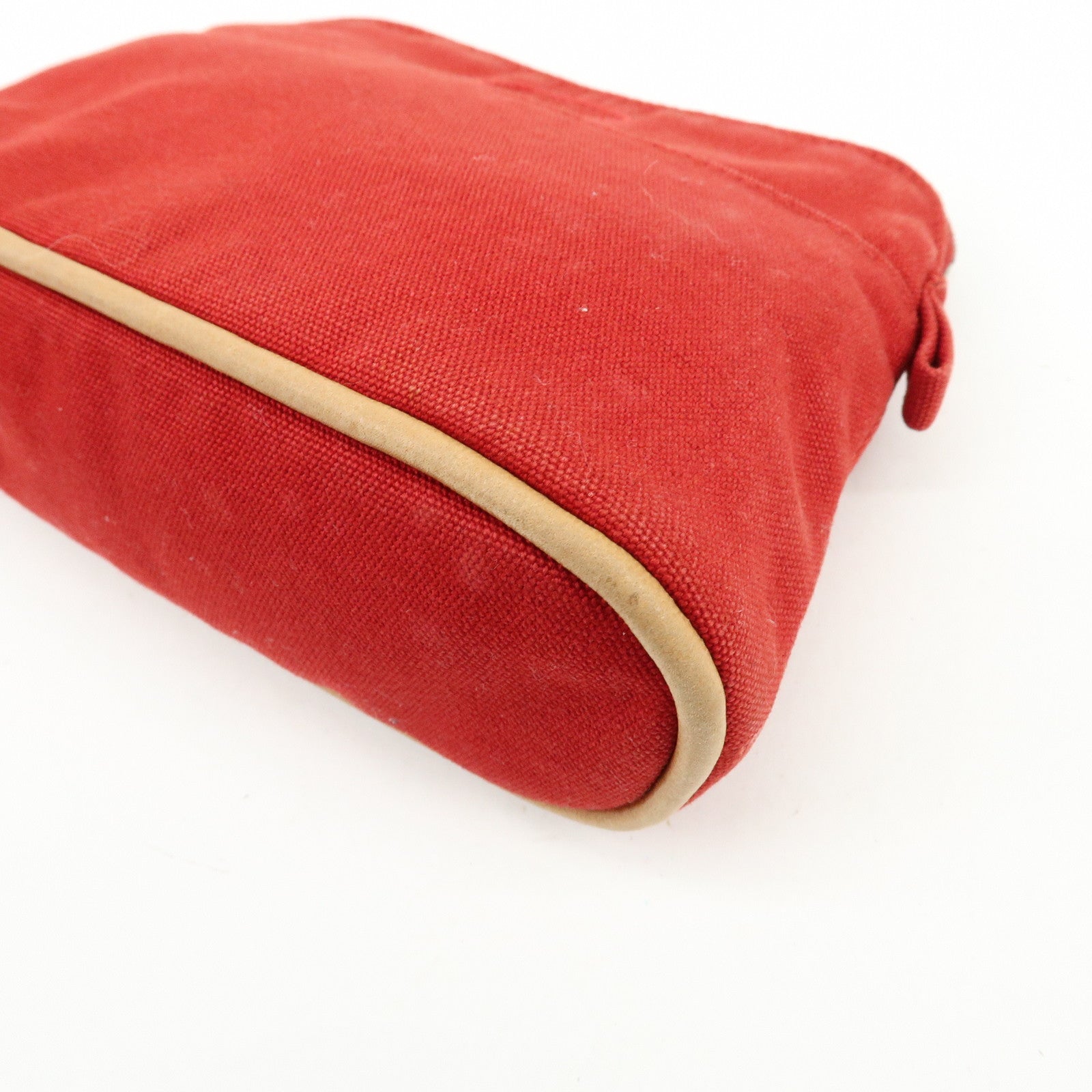 HERMES Bolide Cotton Leather Pouch Cosmetic Pouch Red