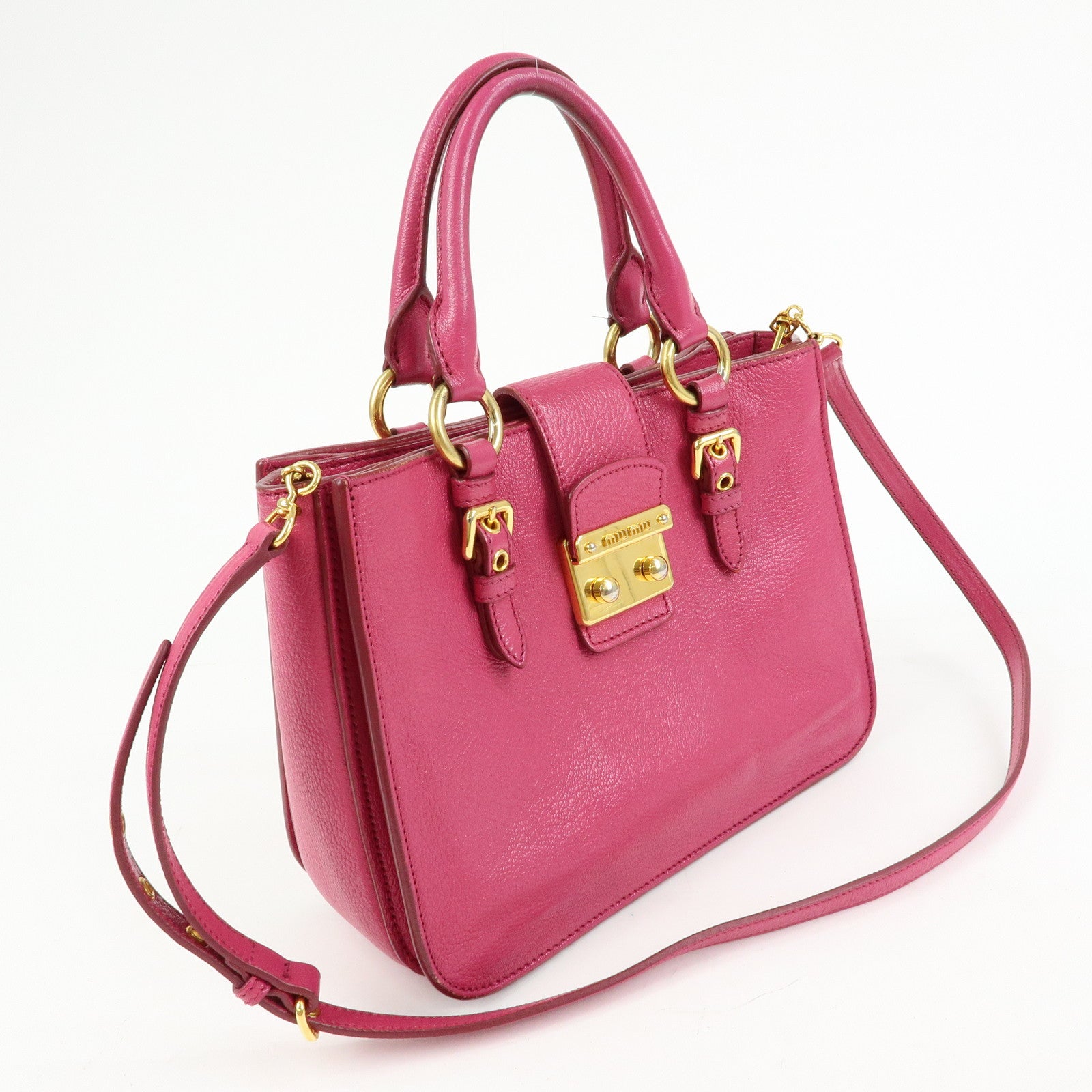 MIU MIU Madras Leather 2Way Bag Hand Bag Shoulder Bag Pink