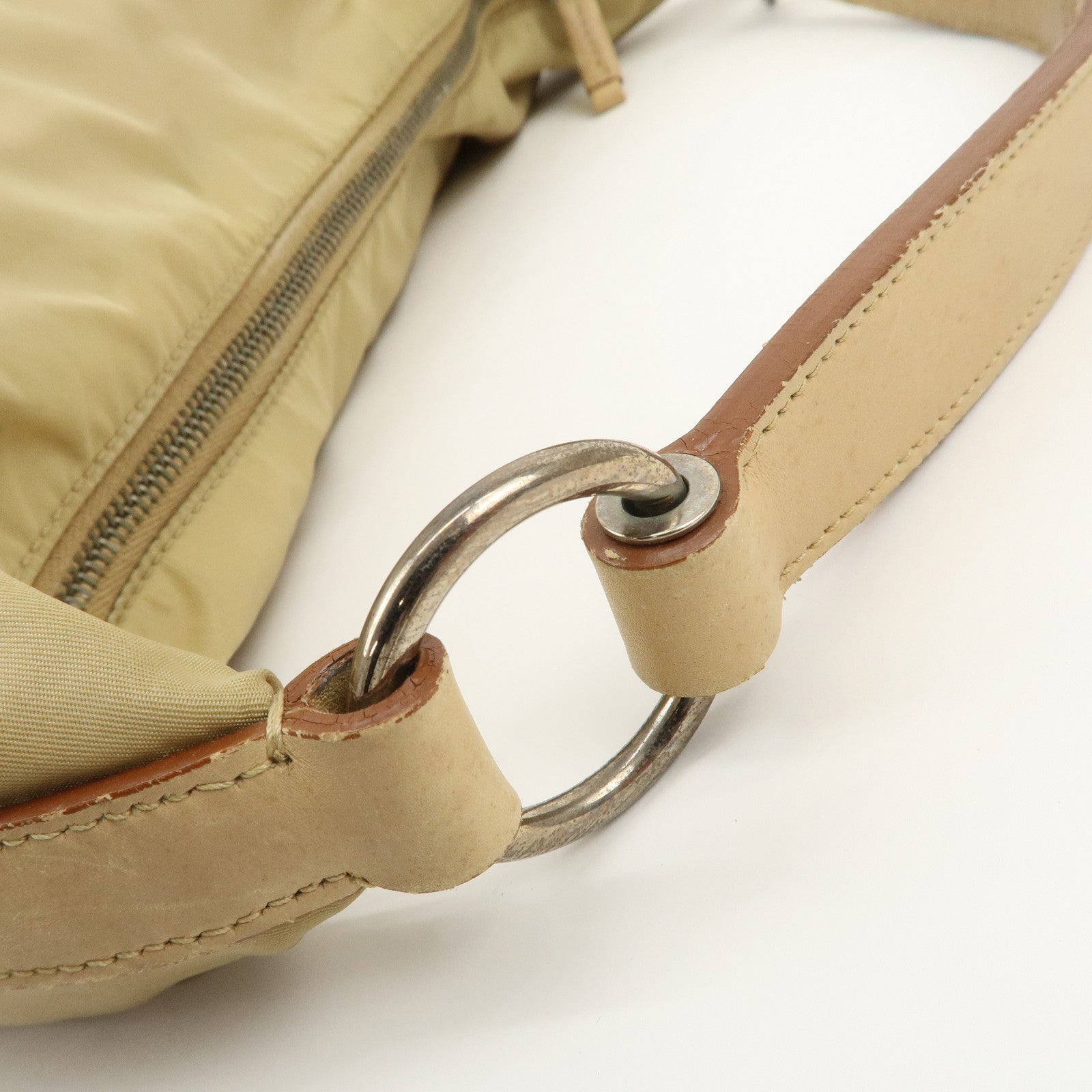 PRADA Logo Nylon Leather Shoulder Bag Hand Bag Beige BR3315