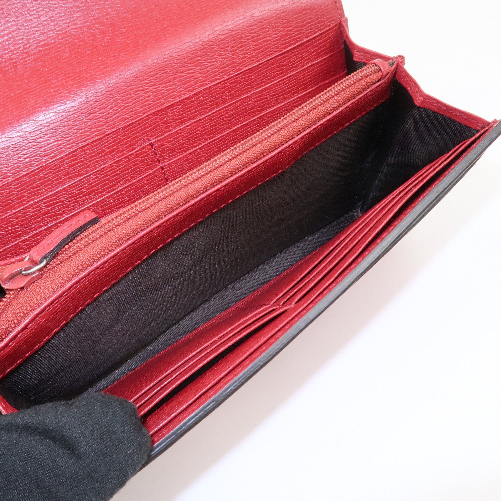 GUCCI Leather Long Wallet Flower Print Red 410100