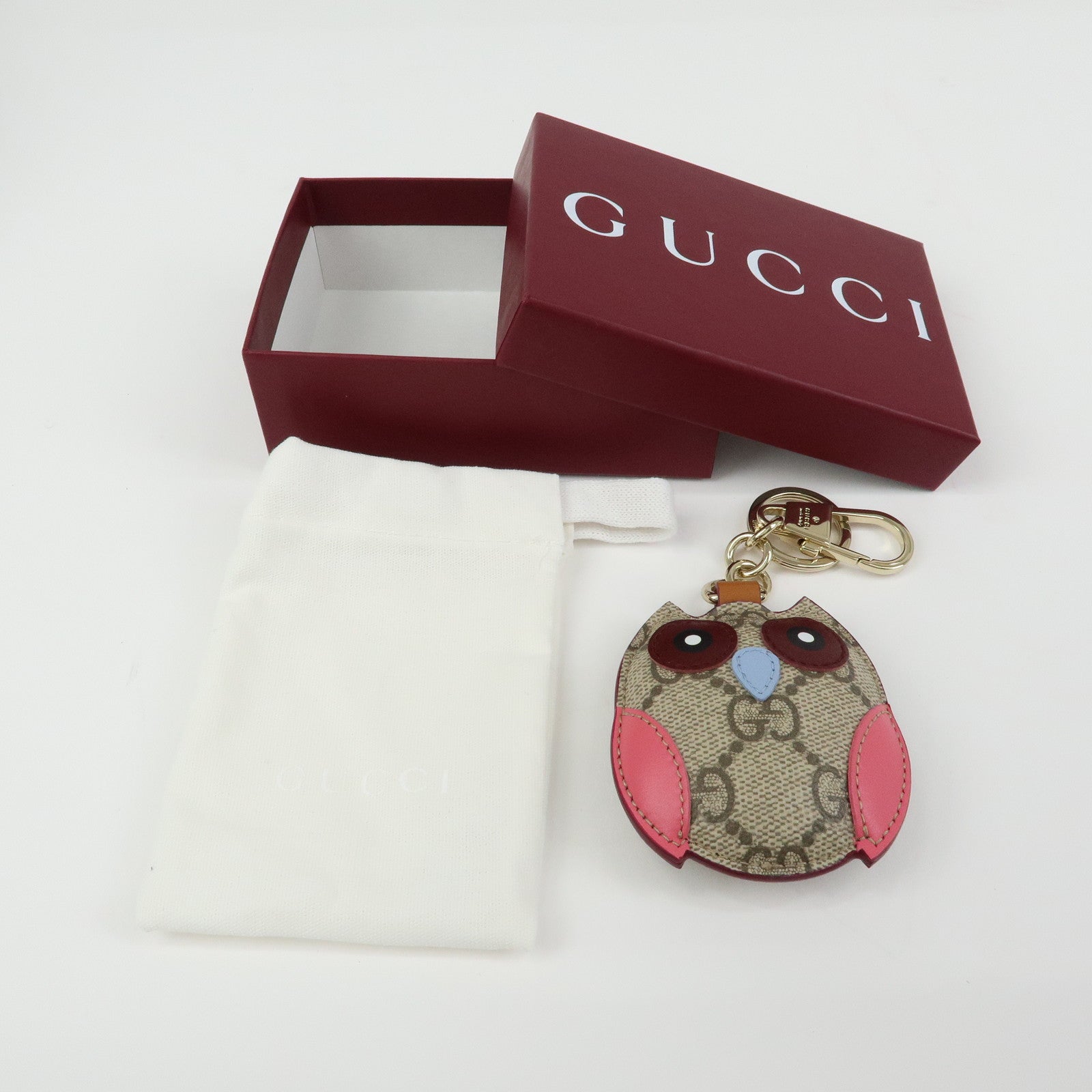 GUCCI GG Supreme Canvas Leather Bag Key Charm Owl Beige 821813