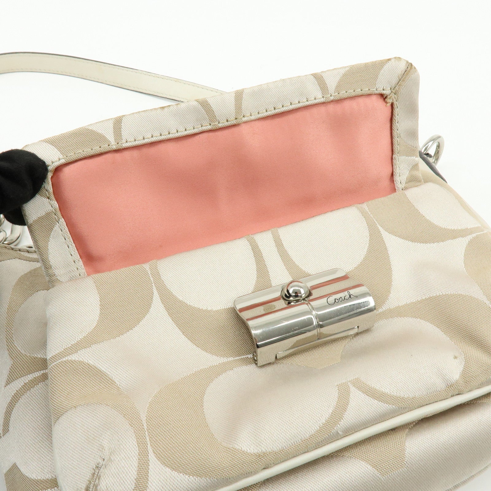 COACH Set of 2 Signature Satin Canvas Shoulder Bag Hand Bag Beige