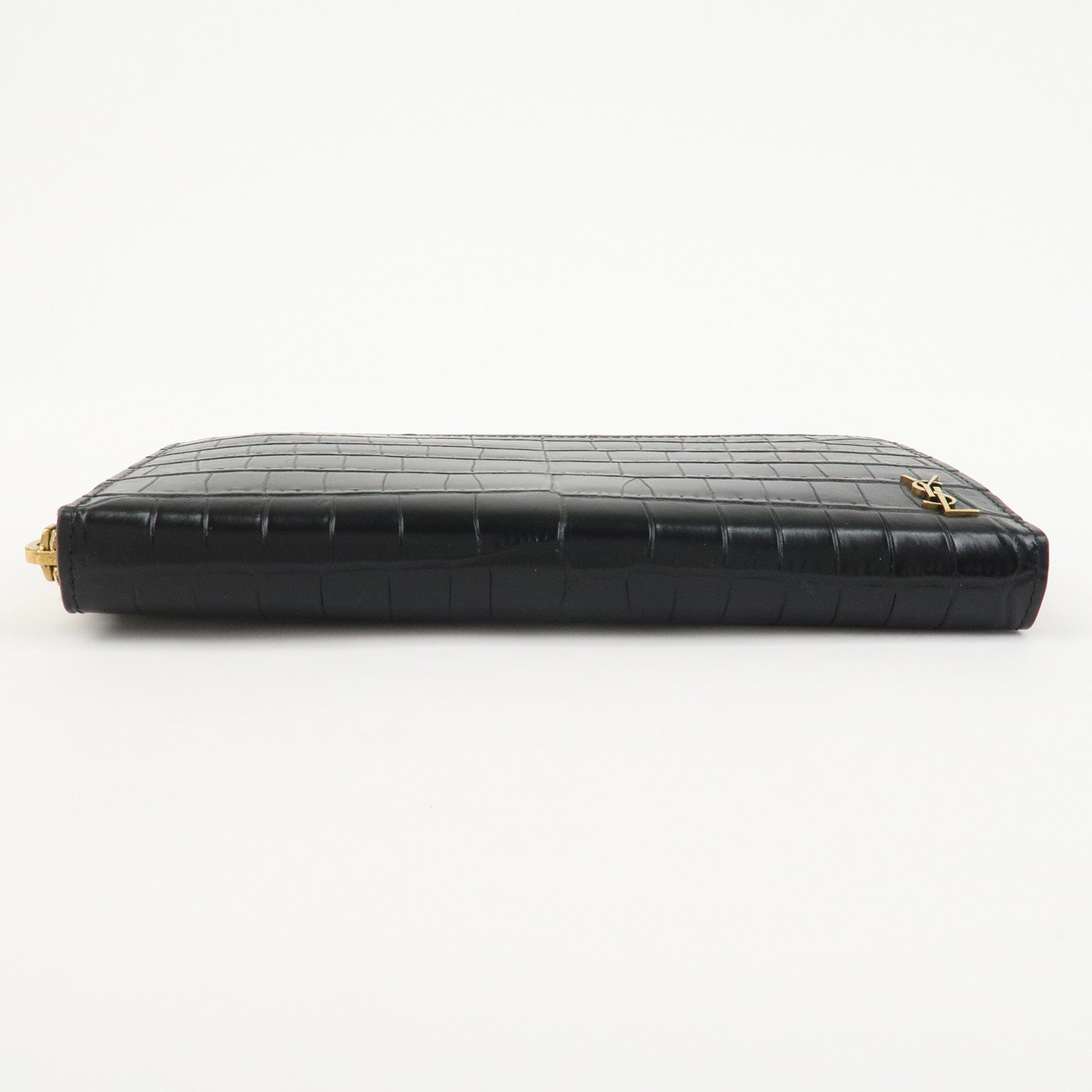 SAINT LAURENT Logo Emboss Leather Zippy Long Wallet Black