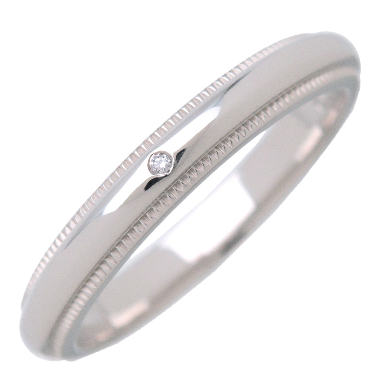 Tiffany & Co Milgrain Band Ring 1P Diamond PT950 Platinum US7 EU54