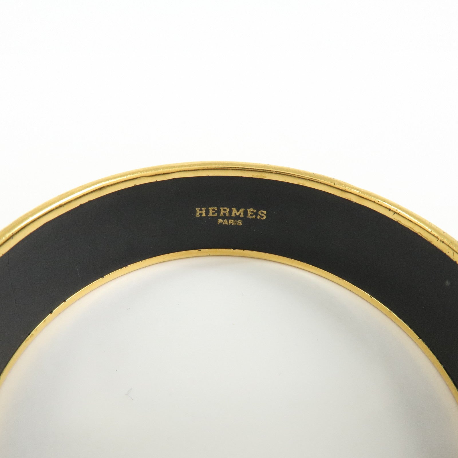 HERMES Email GM Gold Plated Bangle Bracelet Pink Gold