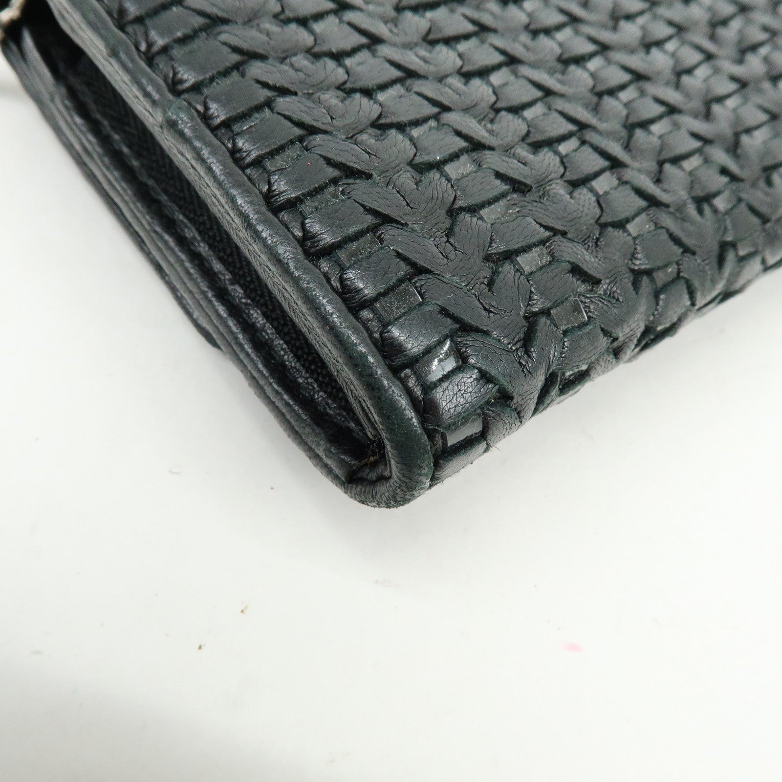 Christian Dior Leather Chain Wallet WOC Hand Bag Black